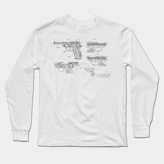 Walther P38 (black) Long Sleeve T-Shirt by Big Term Designs